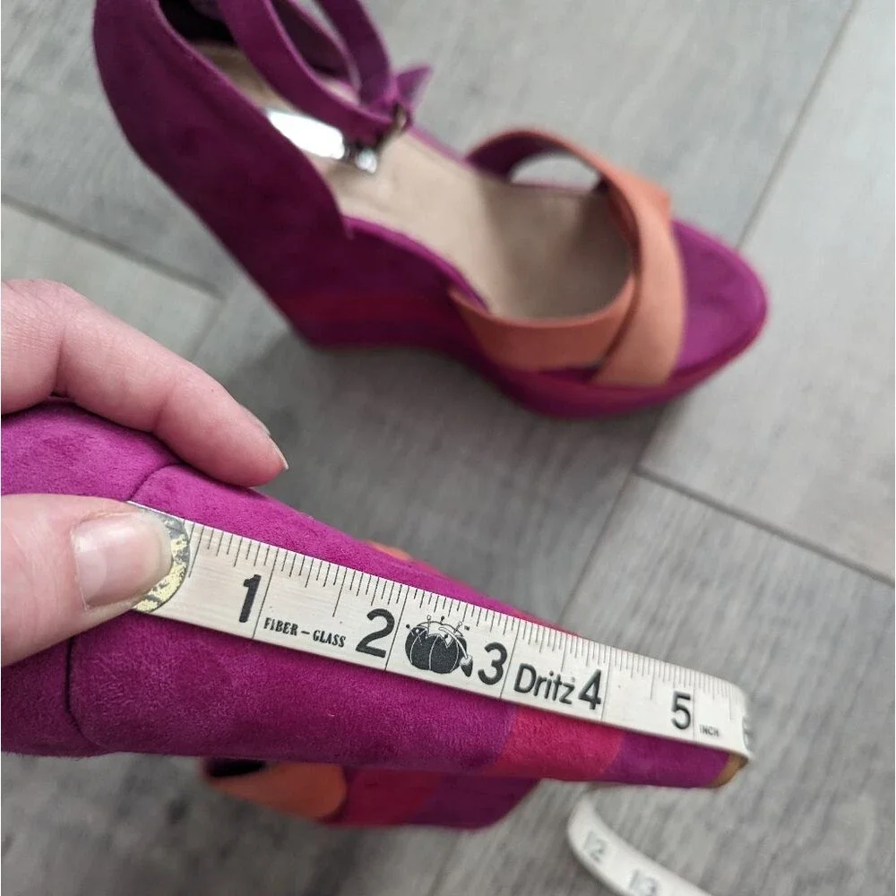 H by Halston GiGi Hot Pink Suede Platform Sandals Fuchsia Magenta Sz 7